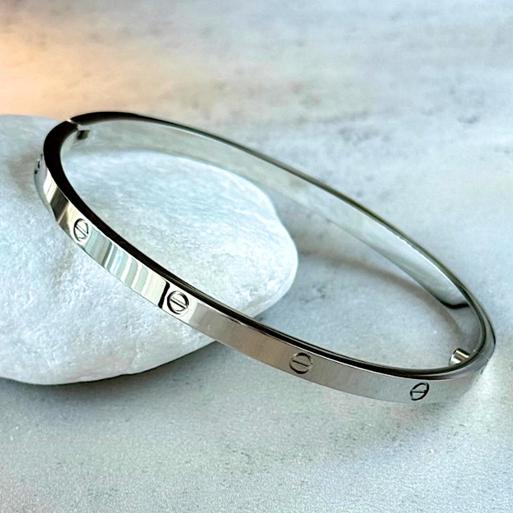 Stampd Silver Screw Motif Bangle Bracelet